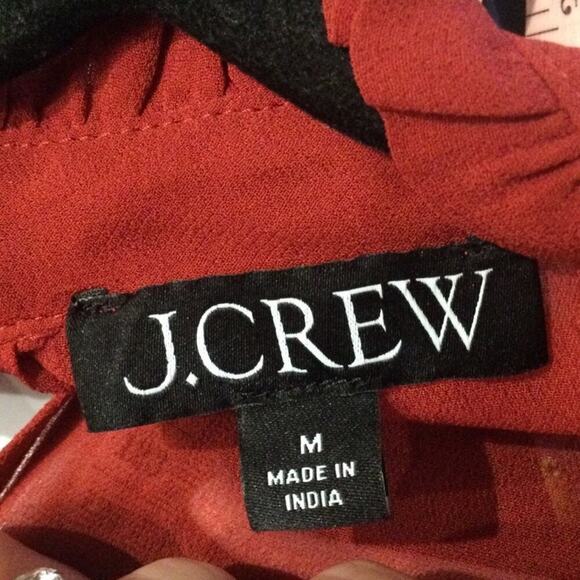 J.Crew Womens Ruffleneck Top Medium Red Chiffon Whimsigoth Sheer Classic Office - Picture 5 of 14
